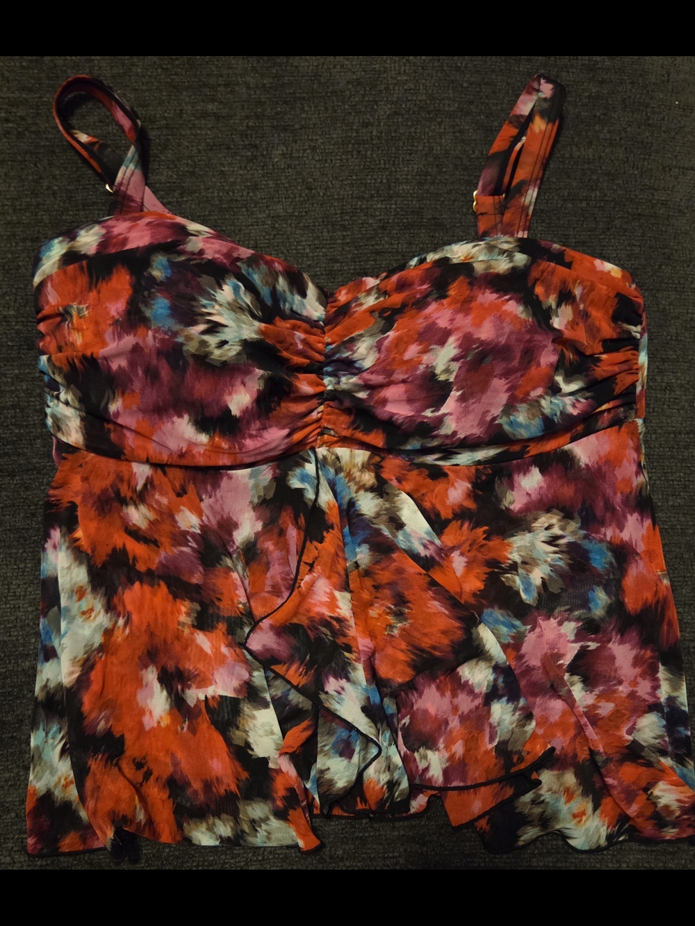 Ruched Floral-Abstract Tankini Top Multicolor. Size 16 W